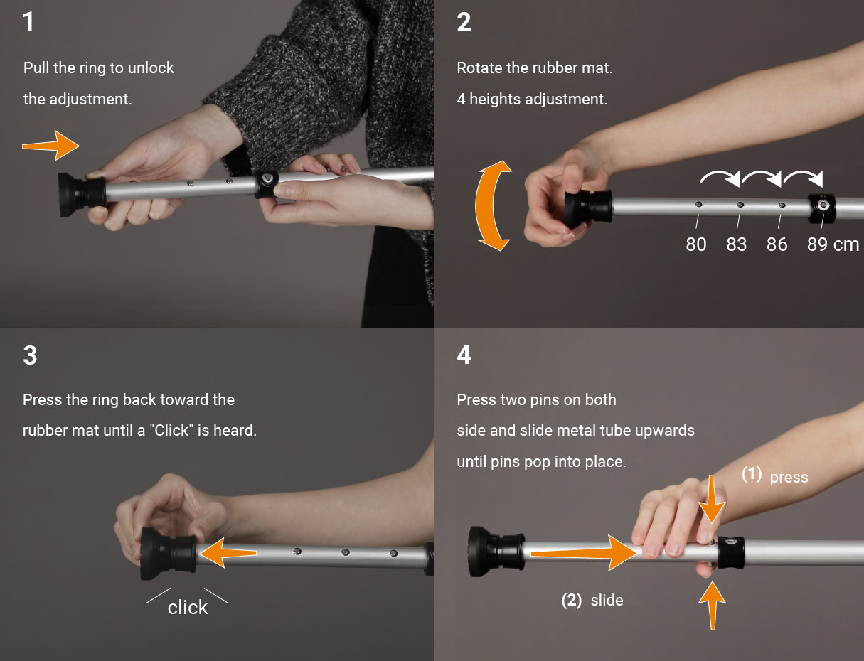 AH12 patented one-button height adjustment illustration