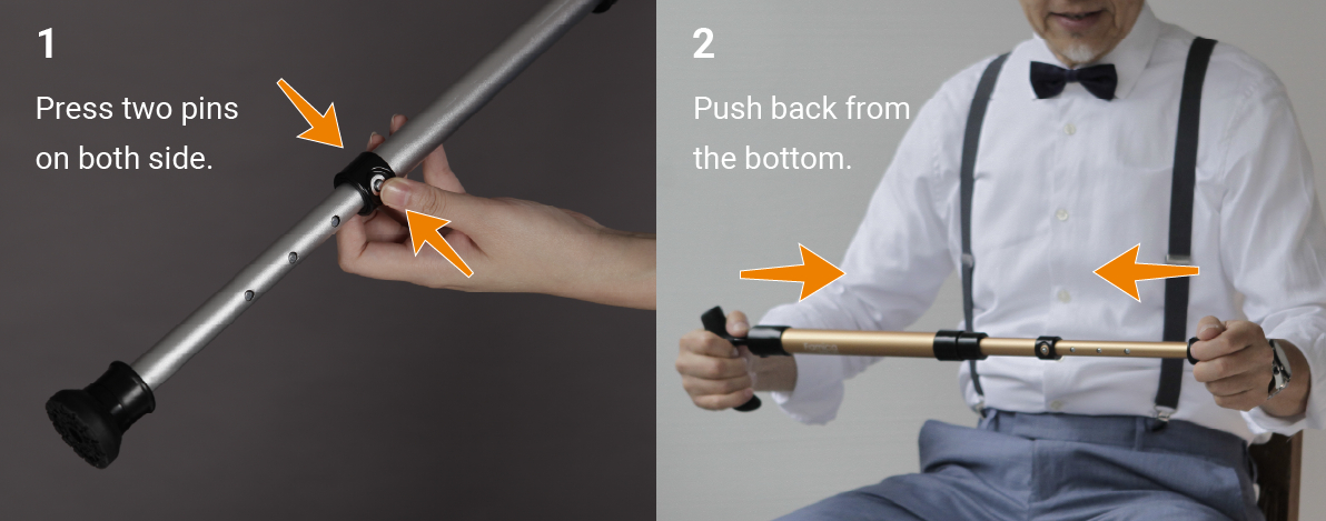 Step-by-step fold illustration – press pins and push back