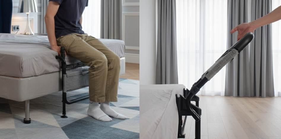 One-Hand 180-Degree Flip-Down Rail